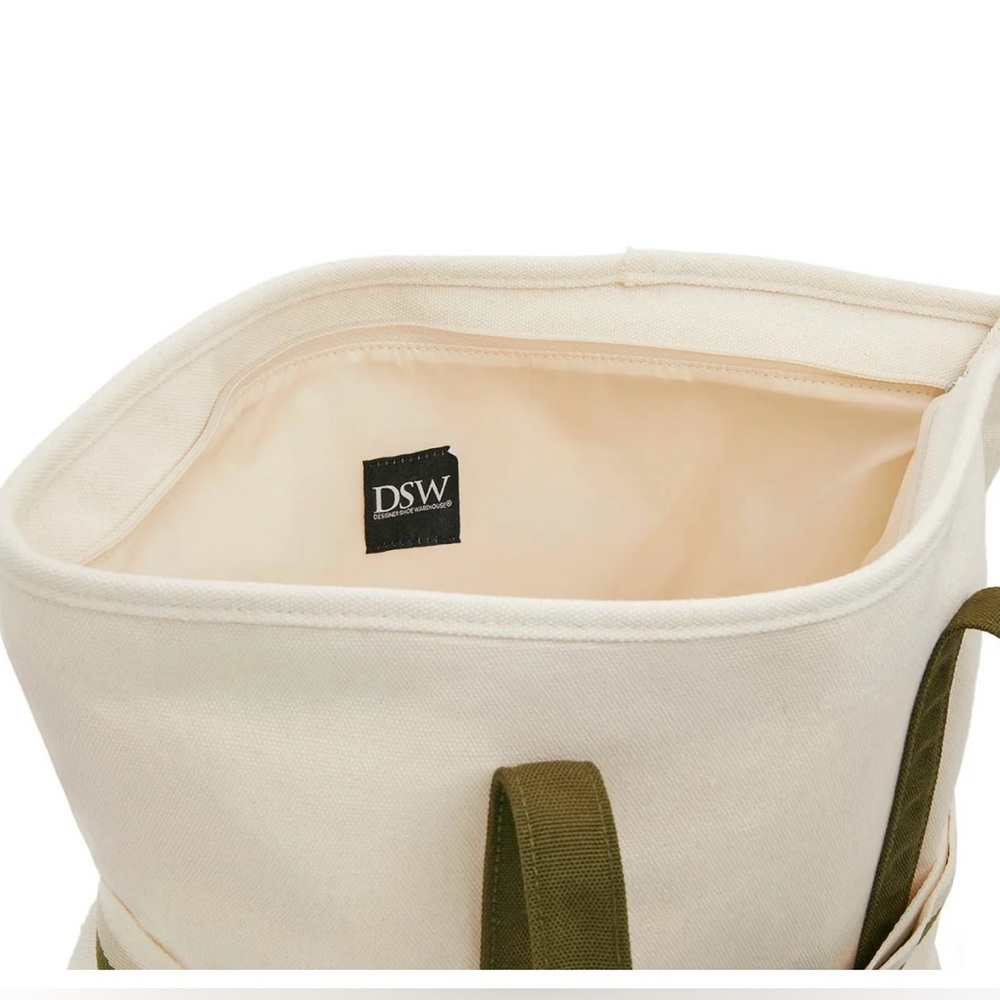 NEW Ivory/Green Canvas Tote With Travel Band - Picture 6 of 7